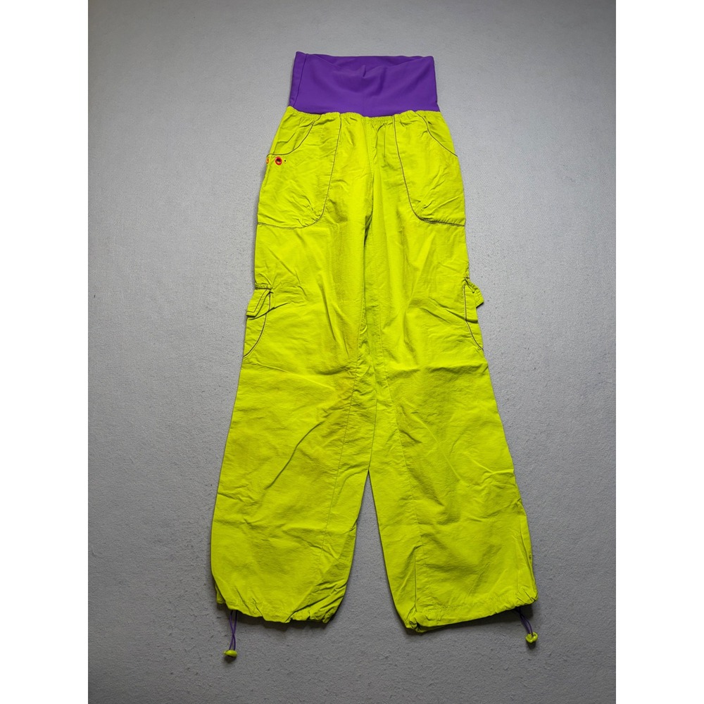 Zumba Fitness Cargo Pants Women Medium Lime Green Purple Dance Activewear